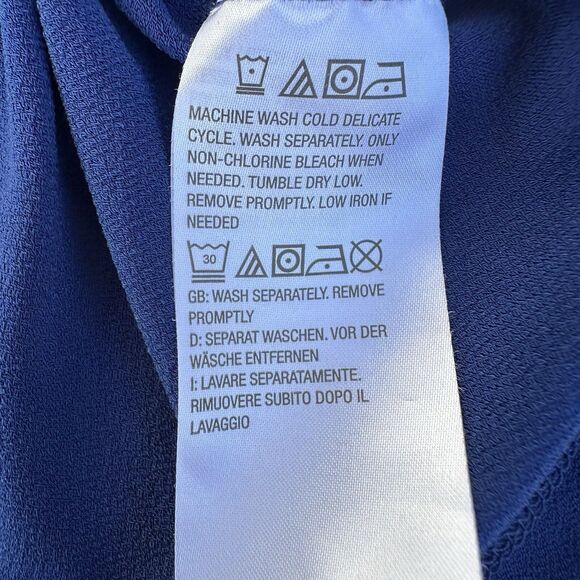 Susan Graver Liquid Knit Top Size L Blue Off White Contrast Cuff Flowy Stretch - Picture 6 of 13